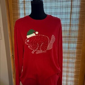 Holiday Santa Beaver Duluth Trading Co Red Cotton Sweater